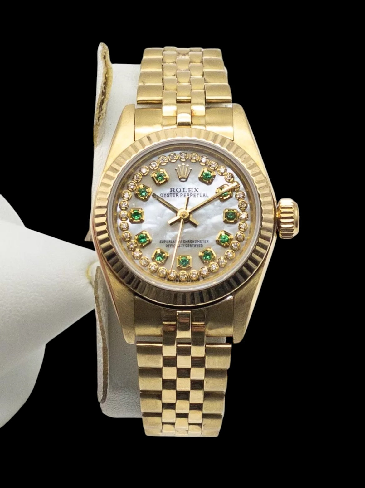 Rolex Oyster Emerald Diamond President Women's Watch 14K Yellow Gold